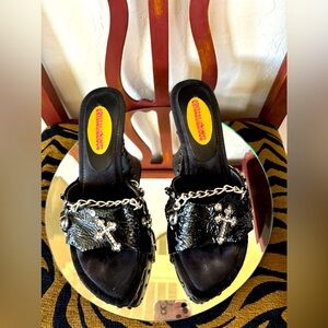 Crystalicious black croc upper with wood heels size 9m